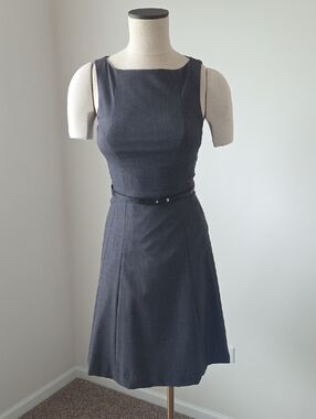 H&M Charcoal Gray Sleeveless A-Line Belted Mini Dress Size 4